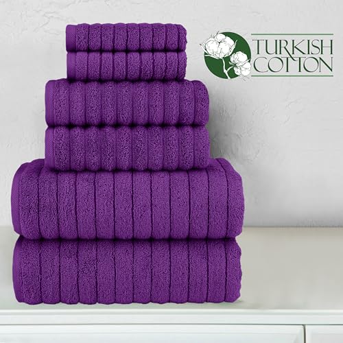 Image of Elegant Comfort 100% Turkish Cotton Corduroy Ribbed Luxury 6-Piece Set, Premium Feel - Quick Dry, Highly Absorbent, Contains 2 Bath Towels, 2 Hand Towels, and Two Washcloths, Purple (Pack of 4)