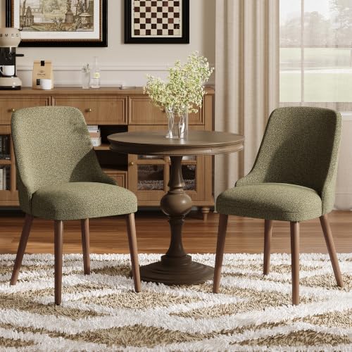Image of MALOL Upholstered Dining Chairs Set of 2, High-Back Dining Room Chair with Wood Legs, Padded Kitchen Chairs for Dining Room /Restaurant /Cafe, Green
