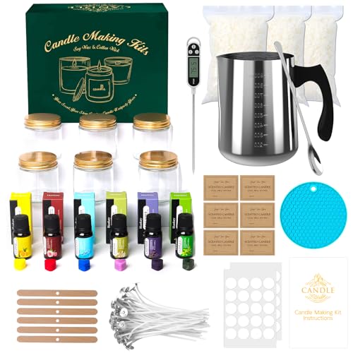 Aeraroma Kit per Realizzazione Candele, Kit per Candele di Soia per Principianti - Forniture per Candele Fai da Te Starter con Pentola di Colata da 900ml e Scatola Regalo Elegante