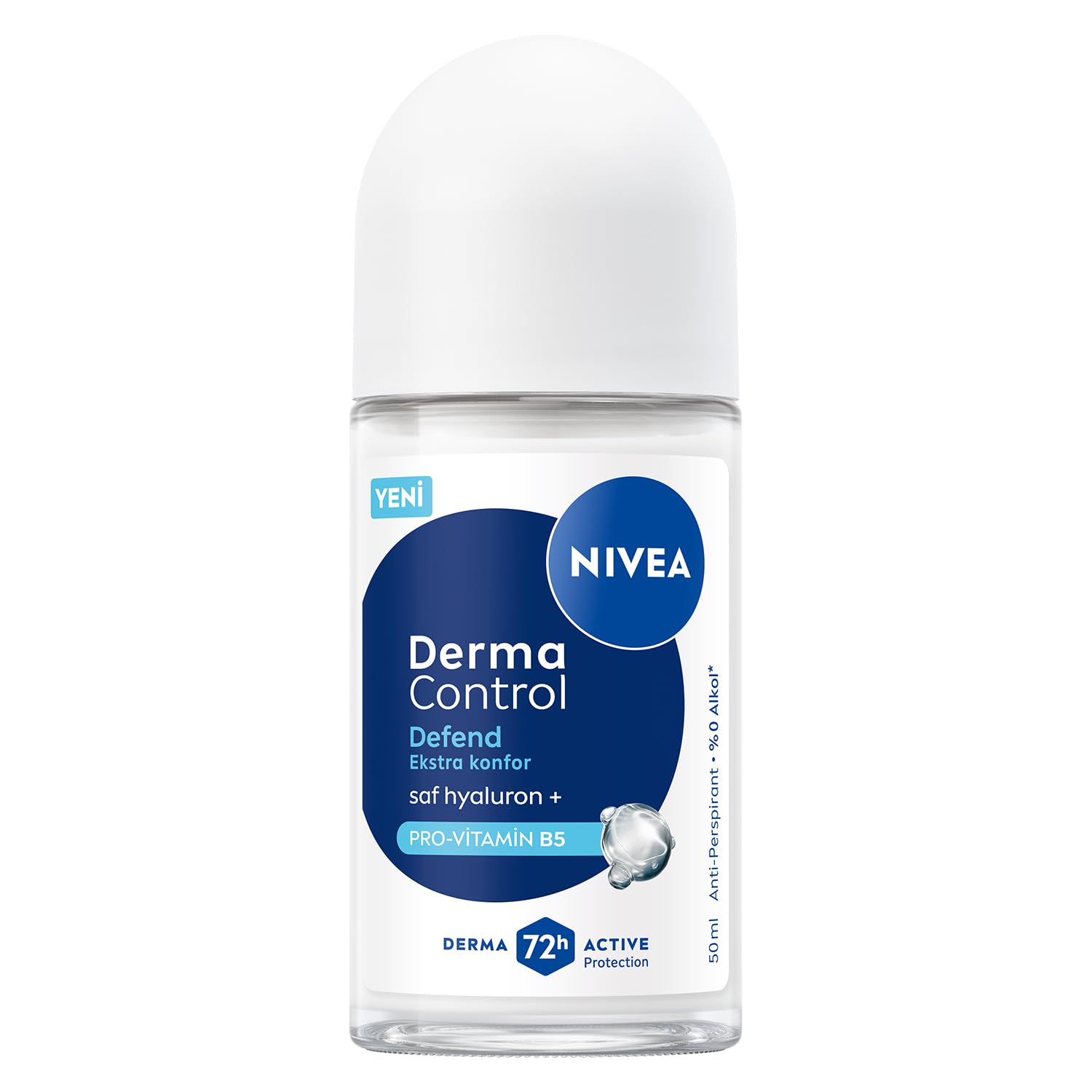 NIVEA Kadın Roll on Deodorant Derma Control Defend 50 ml,Tahrişe Karşı Koruma, 72 Saat Anti Perspirant Koruma,Alkolsüz Formül,Hyaluronik Asit, Provitamin B5