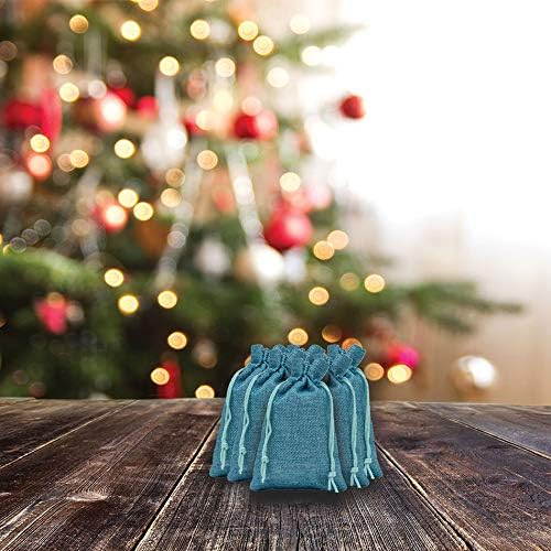 Miniatura 5 de TheDisplayGuys - Paquete de 48 bolsas de regalo de arpillera natural de 5.5 x 7.75 pulgadas con cordón (azul turquesa, mediano) para recuerdos de