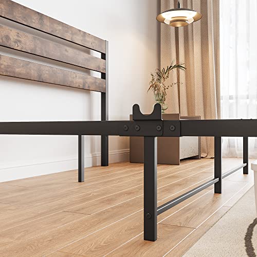 Anwick Modern Platform Queen Size Bed Frame With Rustic Vintage Wood Headboard, Strong Metal Slats Support Mattress Foundation, No Box Spring Needed Rustic Brown (Queen) #TOP6