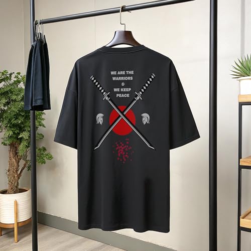 Image of Hang-in-There Men Oversized Fit Back Printed Half Sleeve Cotton T-Shirt Black M