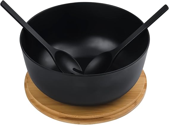 LOVYANXUE Bamboo Fiber Salad Bowl with Servers Set Large 9.8inches Nature Bamboo Mixing Bowl with Servers with Lid Spoon and Fork for Fruits,Salads and Vegetables