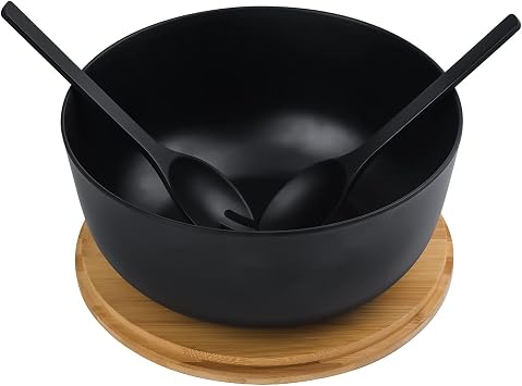 LOVYANXUE Bamboo Fiber Salad Bowl with Servers Set Large 9.8inches Nature Bamboo Mixing Bowl with Servers with Lid Spoon and Fork for Fruits,Salads and Vegetables