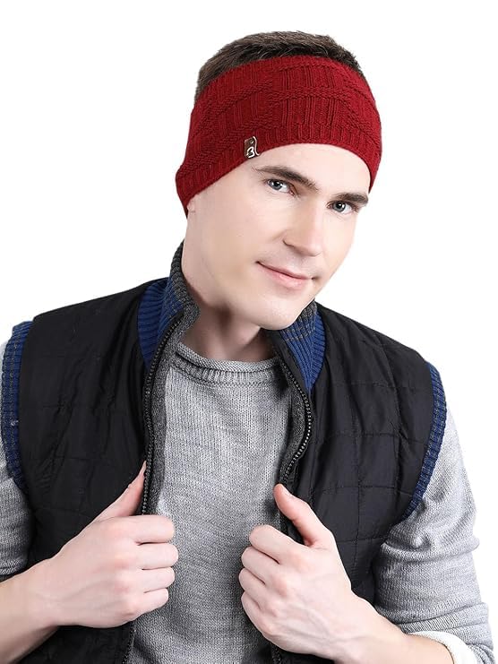 tiny tales Stylish Knitted Warm woolen Headband Earwarmer Earmuffs Earcap Earcover Winter accessories trendy self design Earwarmer for Men (Red, Free Size)-picture-13