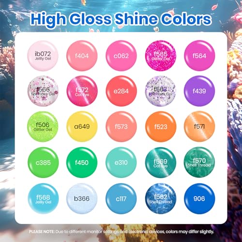 Image of Beetles Summer Gel Nail Polish Set, 25 Colors Cat Eye Glitter Pearl Neon Blue Pink Green Gel Polish Kit with Chrome Nail Powder Soak Off UV LED Nail Art Salon DIY at Home Manicure Gift for Women