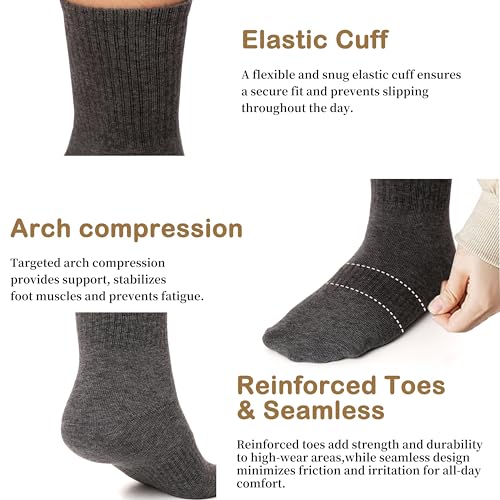 Women's Crew Socks with Seamless Toe, Cotton Ankle Womens Socks for Running, Hiking, Casual&School, 4 Pairs, Size 6-93