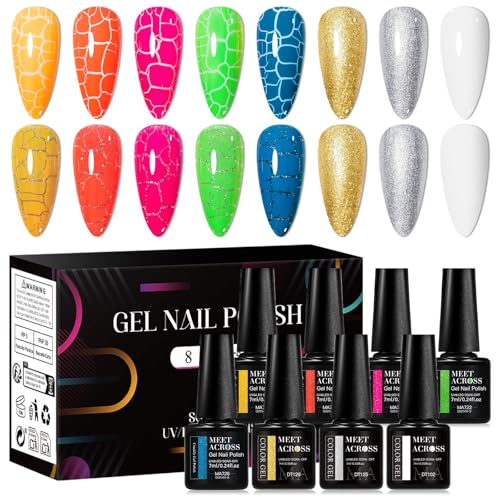 Set de Esmaltes Gel para Uñas MEET ACROSS 3D Crackle 8 piezas miniatura 1