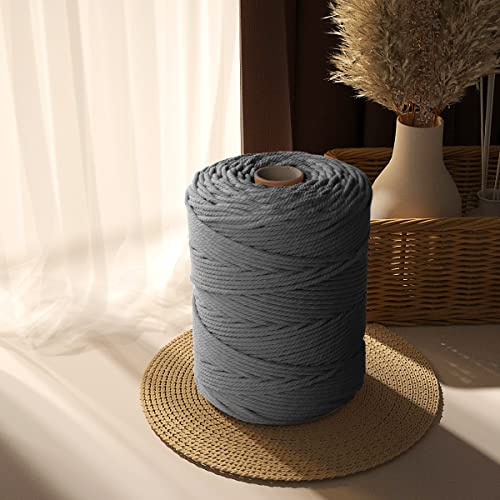 Image of ZUEXT Macrame Cord, Gray, 5mm x 328yds Cotton String Macrame Yarn
