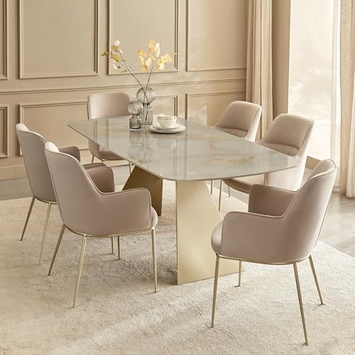 Image of Home Centre | Homeshores Ceramic Top 6-Seater Dining Table | Dining Set for Home | Gold | 1 Year Warranty