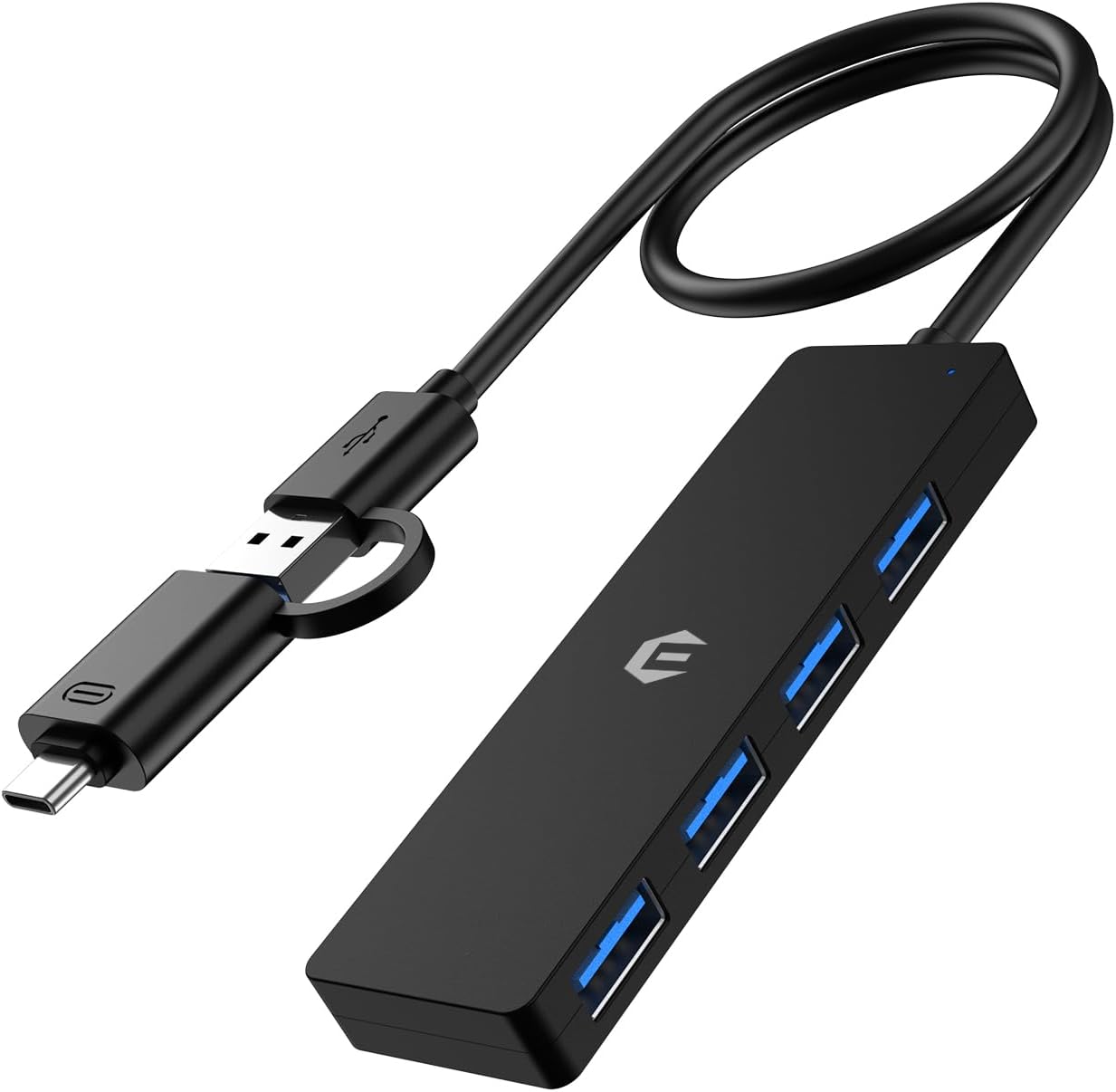 USB C Hub, 4-Port USB 3.0 Hub, No-Fuss Plug and Play Gratification, 5Gbps Transfer and a USB to USB-C Adapter,Compatible with Mac Air/Pro, HP and More