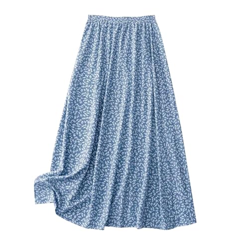 KUIH Skirts for Women UK Summer Floral Boho Long Skirts for Ladies Elasticated Waist A Line Maxi Skirt Party Dress Holiday Vacation Beach Clothes Blue