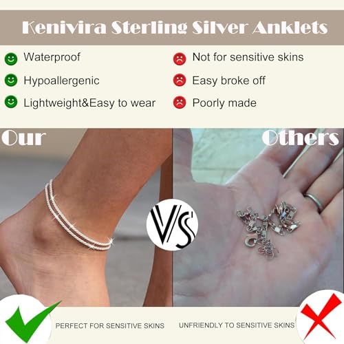 Image of Kenivira Sterling Silver Ankle Bracelets for Women,Gold Dainty Layered Waterproof Anklet for Women, Anklet Set Stackable Beach Gift Adjustable Size