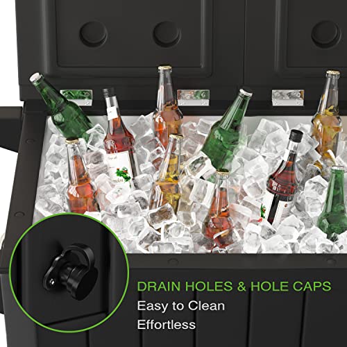 Devoko 85 Quart Rolling Ice Chest Portable Movable Dining Cart Table Patio Cooler Ice Chest Cart Outdoor Pp Rolling Cart On Wheels For Patio Pool Party Cookouts Bbq Ice Bag With Bottle Opener, Black #TOP5