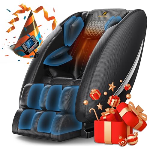 BILITOK Massage Chair Recliner with Zero Gravity, Full Body Massage Chair with Heating, Bluetooth Speaker, Airbags, Foot Roller, Touch Screen, Space-Saving (Black)
