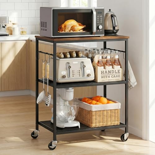 Homleke 3-Tier Rolling Kitchen Microwave Cart, Kitchen Utility Cart on Lockable Wheels, Coffee...