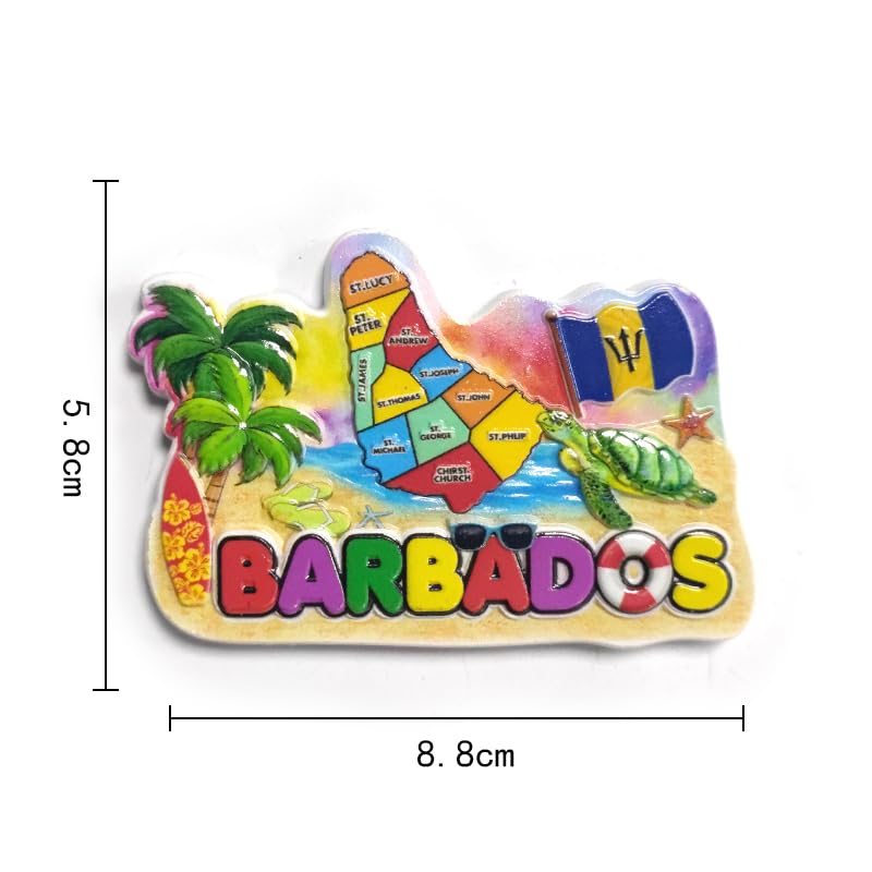 Imán decorativo 3D pintado a mano con mapa de Barbados miniatura 2