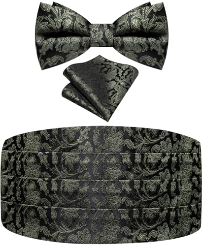 Image of Paisley Floral Tuxedo Cummerbund Bow Tie Pocket Square Set for Men