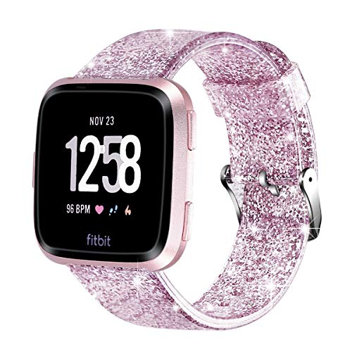 Maxjoy Compatible with Fitbit Versa 2 Bands, Versa Silicone Band Women Waterproof Sweat Resistant Replacement Strap with Metal Buckle Compatible with Fitbit Versa/Versa 2/Versa Lite/Versa SE, Pink