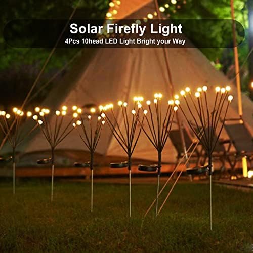 Carseatty Firefly Solar Lights Outdoor, 10LED Bulbs 4 Pack Solar Powered Warm Light Waterproof Swaying Lights for Yard Home Parties Wedding