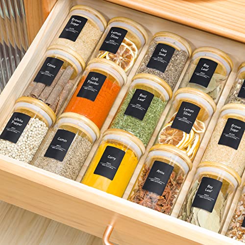 Comsaf 12Pcs Glass Spice Jars With Bamboo Lid, 8Oz Airtight Round Spice Containers With 275 Black Lables, Empty Seasoning Jars For Spice Salt Sugar #TOP3