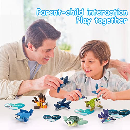 24Pcs Sea Creatures Building Blocks Set W/Hearts And Valentine Cards, Marine Life Mini Building Blocks Toys, Valentine's Day Gift For Kids Boys Girls Ages 3+, 12 Designs*2, Valentine Gift Exchange #TOP6