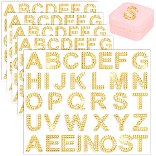 Image of 170 Pieces Rhinestone Letters Stickers 5 Sheets Glitter Self Adhesive Diamond Alphabet Sticker 1.57'' Gold Bling Crystal Letter Sticker Gemstone Border Stickers for DIY Craft Decor Clothes Bags Hats