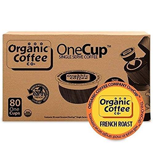 The Organic Coffee Co. Compostable Coffee Pods - French Roast (80 Ct) K Cup Compatible including Keurig 2.0, Dark Roast