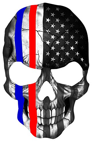 Red and Blue Skull Subdued Thin Blue and Red Line American Flag Sticker. 6 x 4