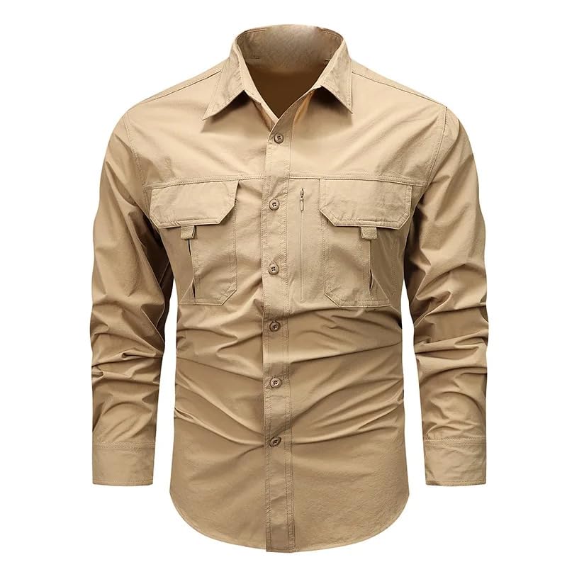 Camisas de senderismo para hombre WOLONG multibolsillos ropa casual de montaña 6