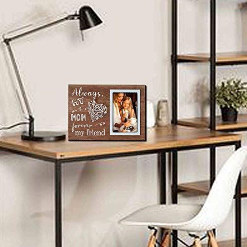 Buecasa Mom Gifts From Daughter And Son - Mother Birthday Picture Frame String Heart In Grainwood 4X6 Inches - Always My Mom Forever My Friend #TOP3