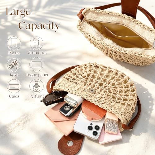 Image of Straw Bag Beach Purse Summer Purses for Women Vacation Handbags Woven Crossbody Bags Straw Shoulder Bag