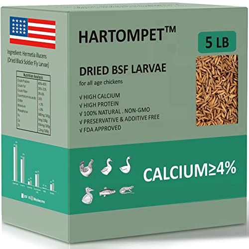 GRUBSFARM HARTOMPET Better Than Dried Mealworms for Chickens 5 lbs - 85X Calcium Than MealWorms - Non-GMO Chicken Feed Additive - Black Soldier Fly Larvae Treats for Hens, Ducks, Wild Birds