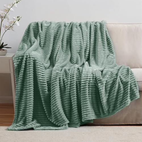 Image of Nestl Green Throw Blanket for Couch - Cozy Warm Fuzzy Blankets for Women, Set of 2 Small Fleece Throws for Girls - Sage Green, 50 x 60 Inches