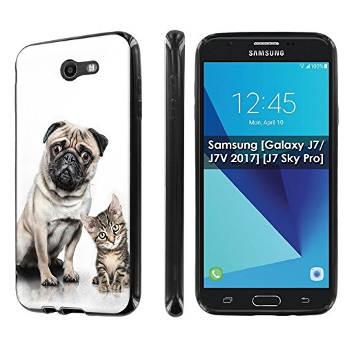 [NakedShield] [Black] Ultra Slim Cover Case [Screen Protector] - [Dog and Cat] Compatible for Samsung [Galaxy J7/J7V 2017] [J7 Sky Pro]
