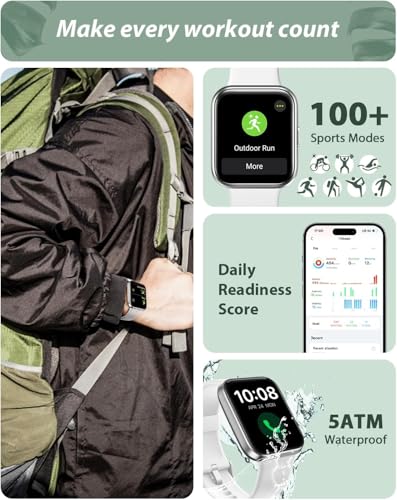 Image of Smart Watch for Women Android & iPhone, Alexa Built-in, 1.8 inch Touch Screen Fitness Tracker with Answer /Make Calls, IP68 Waterproof Heart Rate /Sleep /SpO2 Monitor, Pedometer, 100+ Sport Modes, White