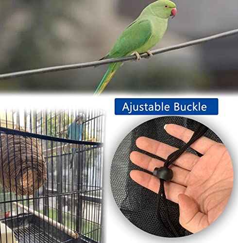 Image of Garden Bird Cage Cover, Parrot Seed Catcher Seeds Guard Mesh Net with Ajustable Buckle for Round Square Square Cages, 1 pcs