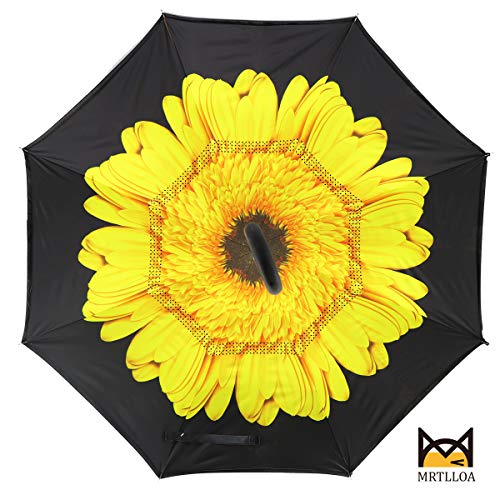 Mrtlloa Windproof Inverted Reverse Umbrella With Uv Protection, C-Shaped Handle Double Layer Stick Umbrella For Rain (Sunflower) #TOP1