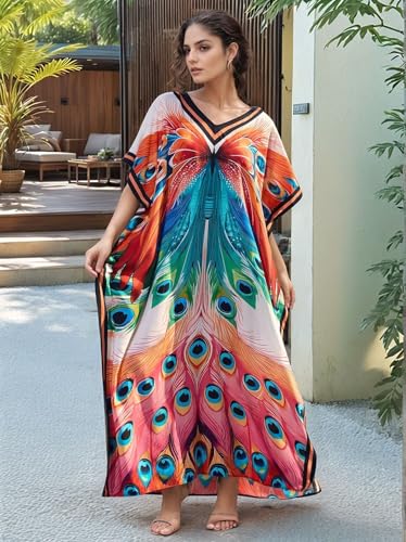 Image of NFVNKJ Women's Plus Size Beach Lounge Kaftan Maxi Dress Swimsuit Coverup for Women