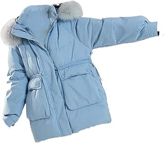 Chaqueta de plumón de pato blanco con cuello de piel grande, abrigo de plumón de color sólido, azul (pelo artificial), talla 3XL, Azul (pelo artificial), 3XL
