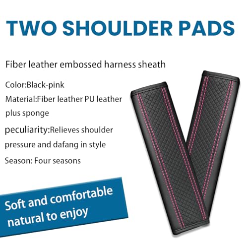 Image of Osilly Car Seat Belt Pads, 2 Pack Fiber Leather Seatbelt Shoulder Strap Covers, More Comfort Driving & Protect Your Neck, Universal Safety Strap Cover for Auto SUV Truck Airplane Backpack (Black /Pink)