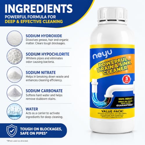 Image of NEYU Xpert Drainex Drain Cleaner Powder for Clogged Drains - Heavy Duty Drain Blockage Remover for Kitchen Sink, Bathroom, Toilet & Pipe Cleaning 100gm (2 Piece)