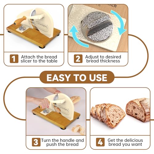 Image of Upgrade Manual Bread Slicer for Homemade Sourdough Bread, Classic Hand Crank Home Bread Slicer With Scale Line and Steel Fence, Sharp Blade, Adjustable Width for Homemade & Commercial Use