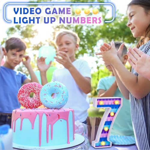 LED Number Lights Cartoon Themed Birthday Decorations LED Light Up Number Centerpieces Table Decorations for Party Supplies Backdrop Wall Decor for Birthday Party Decorations (Number 7)