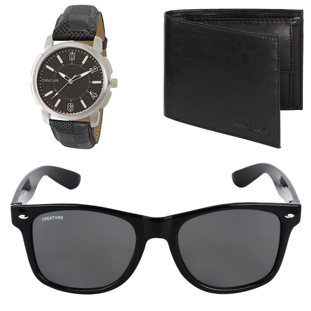 CREATURE Black Dial Analog Watch, Black Wallet and Black Sunglasses Combo Box for Men and Boys (B09XF6B16V) Amazon Price History, Amazon Price Tracker