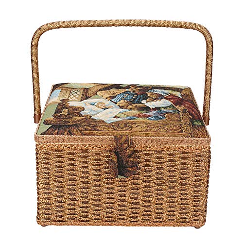 Household Hand-Woven Sewing Basket Thread Needle Scissors Storage Box Sewing Organizer with Handle