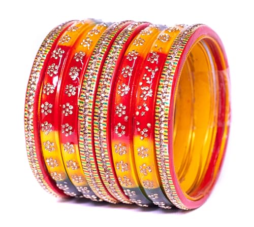 Image of Swara Creations Lah /Lac bangles red color Set, LAHTHI Churi Kundan work for Women and Girls(8 pcs)