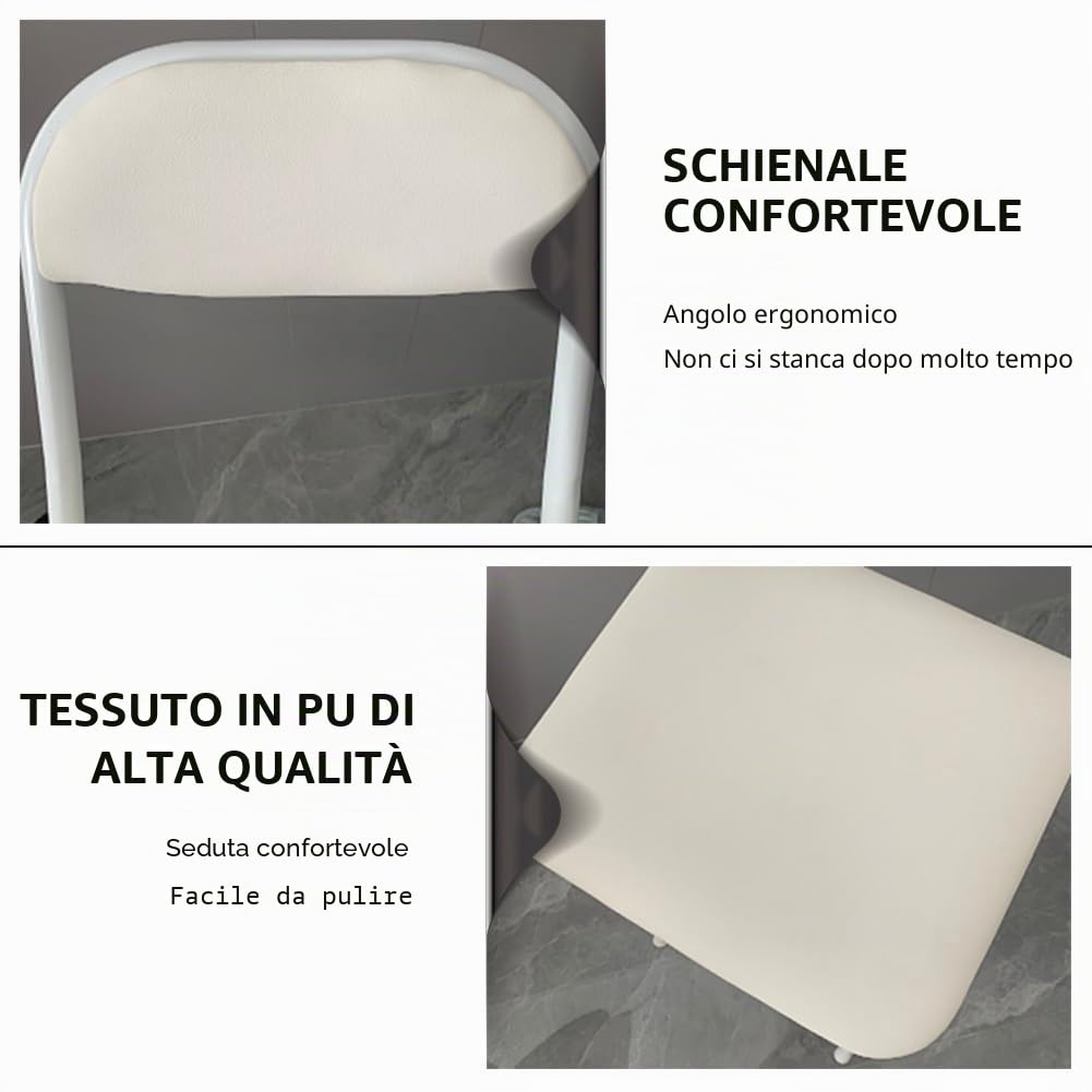 Sgabello Alto Pieghevole Imbottito 65cm con Schienale, Sedia da Bar Richiudibile 70cm con Poggiapiedi per Cucina, Ufficio, Negozio(White,65cm/26in)
