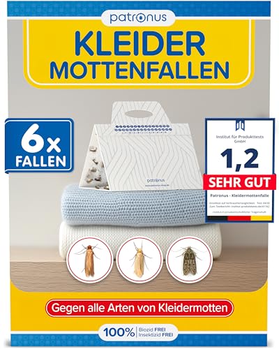Patronus Kleidermottenfalle [6 Stück] - effektiver Mottenschutz für Kleiderschrank - Mottenfalle Kleidermotten mit maximaler Lockwirkung - Kleidermotten bekämpfen - Alternative zu Mottenpapier